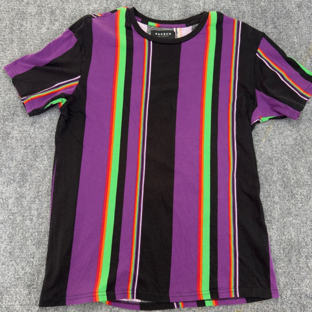 PacSun Striped Short Sleeve Crew Neck T-Shirt Purple Black Green Size M
